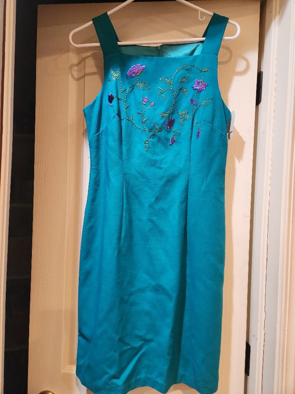 Vintage Embroidered Rabbit Design Teal Dress Sz 6